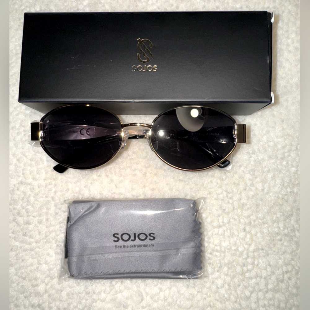 Sojos Retro Oval Sunglasses, Gold with Gray Lenses, NEW